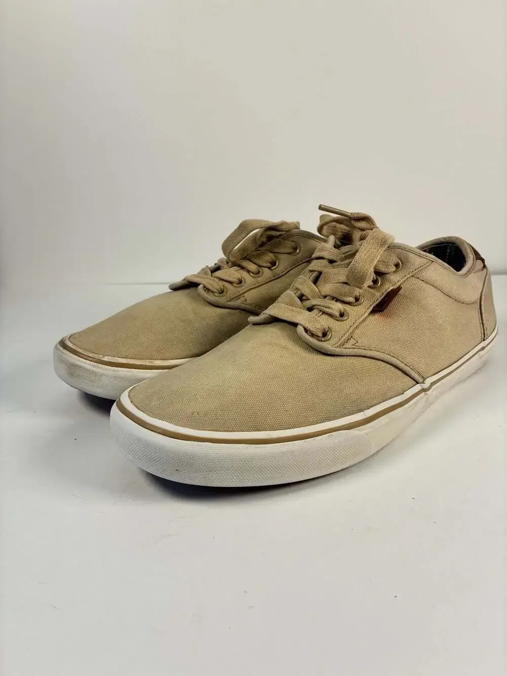 Vans Canvas Low Top Sneakers Tan Brown Leather Heel Detail